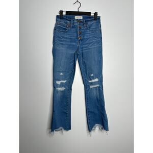 Madewell Women's Cali Demi-Boot Mid Rise Distressed Raw Hem‎ Jeans Size 25